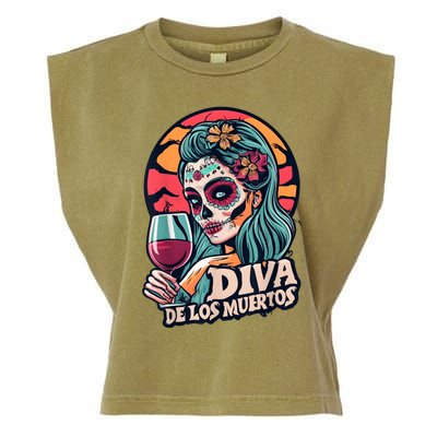 Diva De Los Muertos Skeleton Halloween Party Garment-Dyed Women's Muscle Tee