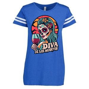 Diva De Los Muertos Skeleton Halloween Party Enza Ladies Jersey Football T-Shirt