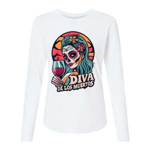 Diva De Los Muertos Skeleton Halloween Party Womens Cotton Relaxed Long Sleeve T-Shirt