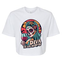 Diva De Los Muertos Skeleton Halloween Party Bella+Canvas Jersey Crop Tee