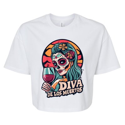 Diva De Los Muertos Skeleton Halloween Party Bella+Canvas Jersey Crop Tee