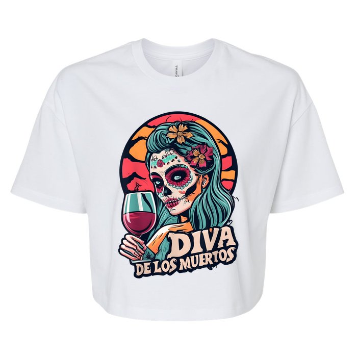 Diva De Los Muertos Skeleton Halloween Party Bella+Canvas Jersey Crop Tee