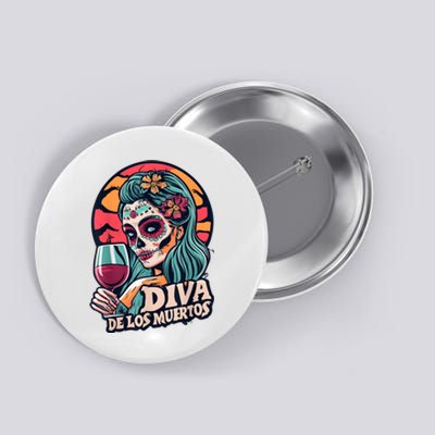 Diva De Los Muertos Skeleton Halloween Party Button