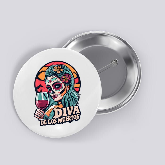 Diva De Los Muertos Skeleton Halloween Party Button