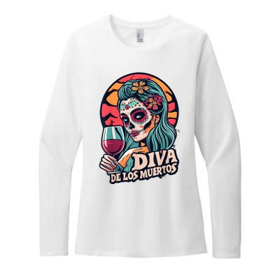 Diva De Los Muertos Skeleton Halloween Party Womens CVC Long Sleeve Shirt