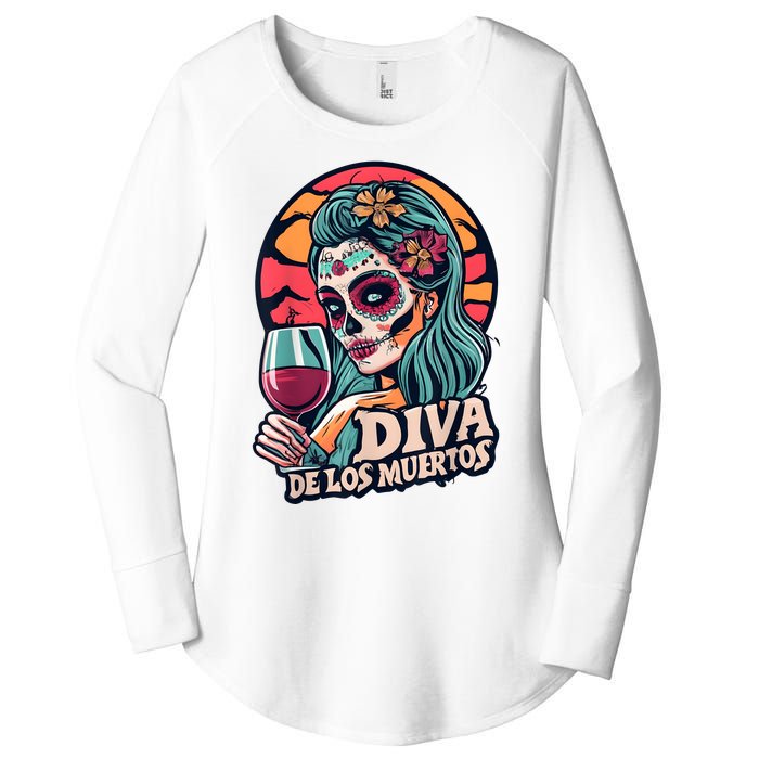 Diva De Los Muertos Skeleton Halloween Party Women's Perfect Tri Tunic Long Sleeve Shirt