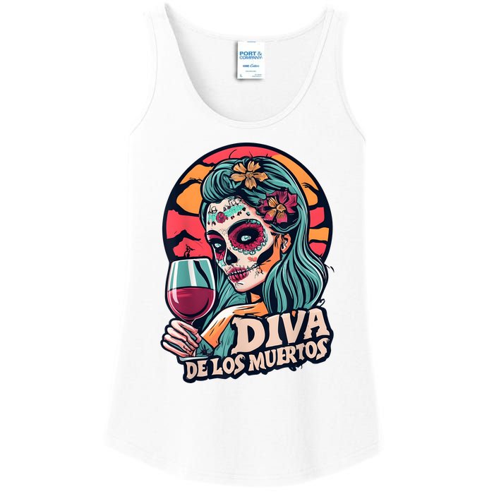 Diva De Los Muertos Skeleton Halloween Party Ladies Essential Tank