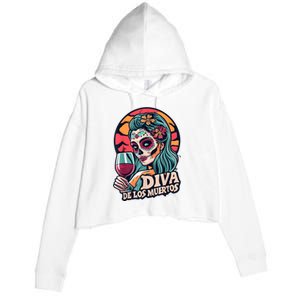 Diva De Los Muertos Skeleton Halloween Party Crop Fleece Hoodie