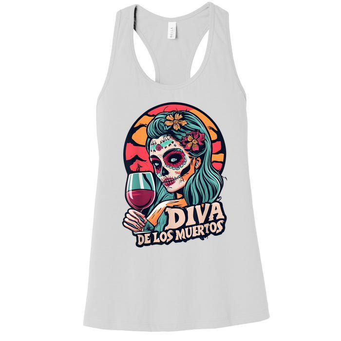 Diva De Los Muertos Skeleton Halloween Party Women's Racerback Tank