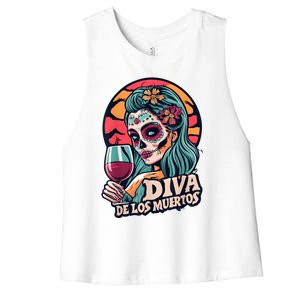 Diva De Los Muertos Skeleton Halloween Party Women's Racerback Cropped Tank