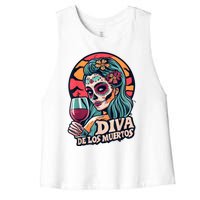 Diva De Los Muertos Skeleton Halloween Party Women's Racerback Cropped Tank