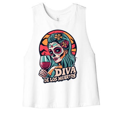 Diva De Los Muertos Skeleton Halloween Party Women's Racerback Cropped Tank