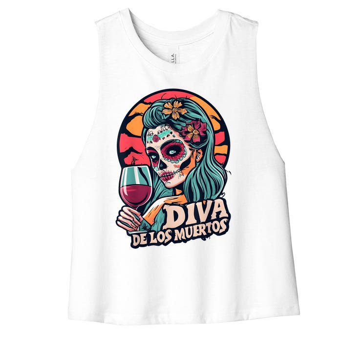 Diva De Los Muertos Skeleton Halloween Party Women's Racerback Cropped Tank