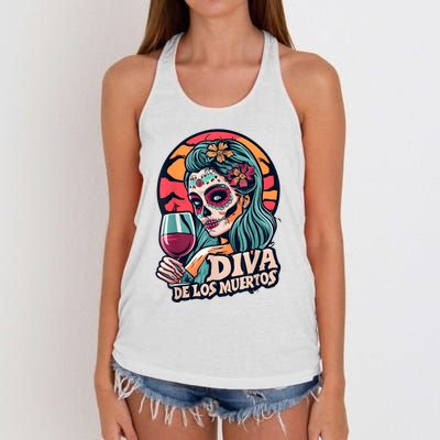 Diva De Los Muertos Skeleton Halloween Party Women's Knotted Racerback Tank