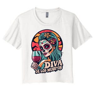 Diva De Los Muertos Skeleton Halloween Party Women's Crop Top Tee