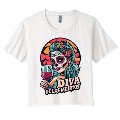 Diva De Los Muertos Skeleton Halloween Party Women's Crop Top Tee