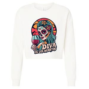 Diva De Los Muertos Skeleton Halloween Party Cropped Pullover Crew