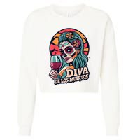 Diva De Los Muertos Skeleton Halloween Party Cropped Pullover Crew