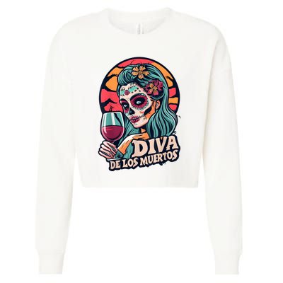 Diva De Los Muertos Skeleton Halloween Party Cropped Pullover Crew