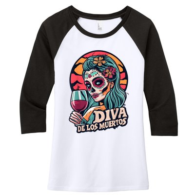 Diva De Los Muertos Skeleton Halloween Party Women's Tri-Blend 3/4-Sleeve Raglan Shirt