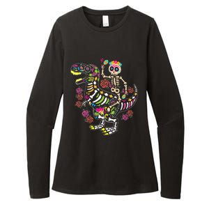 Dia De Los Muertos Skeleton Riding Dinosaur Womens CVC Long Sleeve Shirt