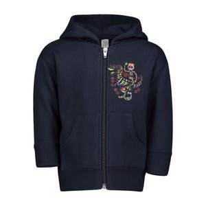 Dia De Los Muertos Skeleton Riding Dinosaur Toddler Zip Fleece Hoodie