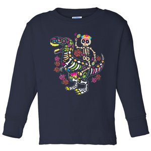 Dia De Los Muertos Skeleton Riding Dinosaur Toddler Long Sleeve Shirt