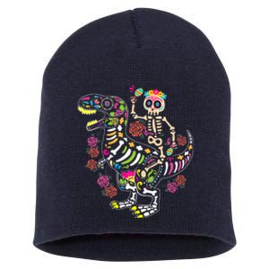 Dia De Los Muertos Skeleton Riding Dinosaur Short Acrylic Beanie