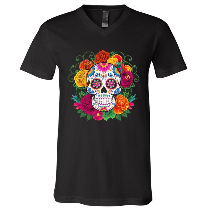 Dia De Los Muertos Costume Day Of The Dead Sugar Skull V-Neck T-Shirt