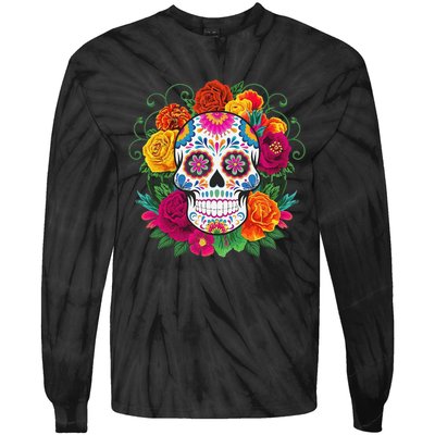 Dia De Los Muertos Costume Day Of The Dead Sugar Skull Tie-Dye Long Sleeve Shirt