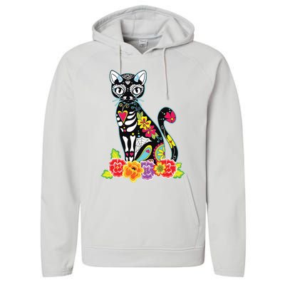 Dia De Los Muertos Cat Day Of The Dead Funny Halloween Performance Fleece Hoodie