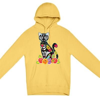 Dia De Los Muertos Cat Day Of The Dead Funny Halloween Premium Pullover Hoodie