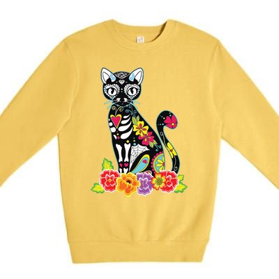 Dia De Los Muertos Cat Day Of The Dead Funny Halloween Premium Crewneck Sweatshirt