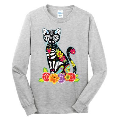 Dia De Los Muertos Cat Day Of The Dead Funny Halloween Tall Long Sleeve T-Shirt