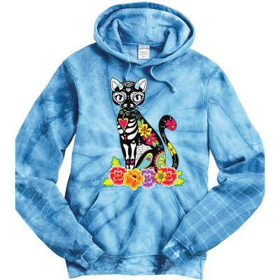 Dia De Los Muertos Cat Day Of The Dead Funny Halloween Tie Dye Hoodie