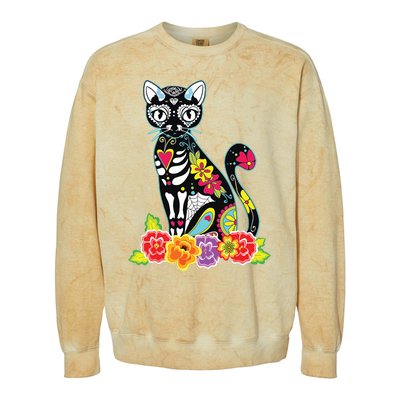 Dia De Los Muertos Cat Day Of The Dead Funny Halloween Colorblast Crewneck Sweatshirt