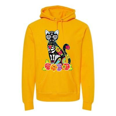 Dia De Los Muertos Cat Day Of The Dead Funny Halloween Premium Hoodie