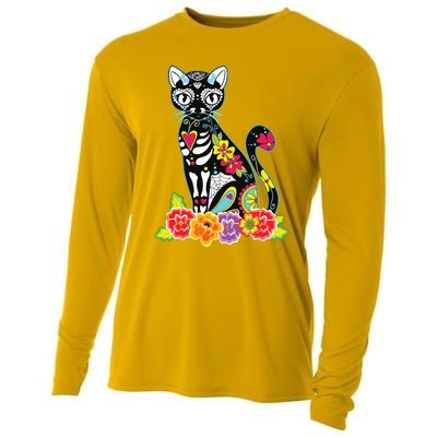 Dia De Los Muertos Cat Day Of The Dead Funny Halloween Cooling Performance Long Sleeve Crew