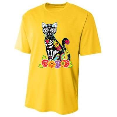 Dia De Los Muertos Cat Day Of The Dead Funny Halloween Performance Sprint T-Shirt