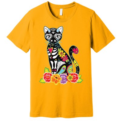 Dia De Los Muertos Cat Day Of The Dead Funny Halloween Premium T-Shirt