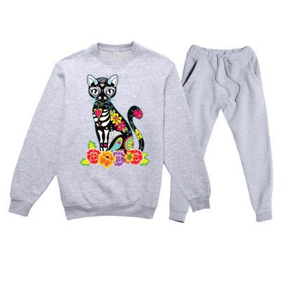 Dia De Los Muertos Cat Day Of The Dead Funny Halloween Premium Crewneck Sweatsuit Set