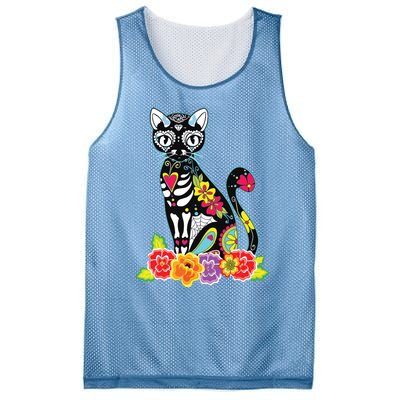 Dia De Los Muertos Cat Day Of The Dead Funny Halloween Mesh Reversible Basketball Jersey Tank