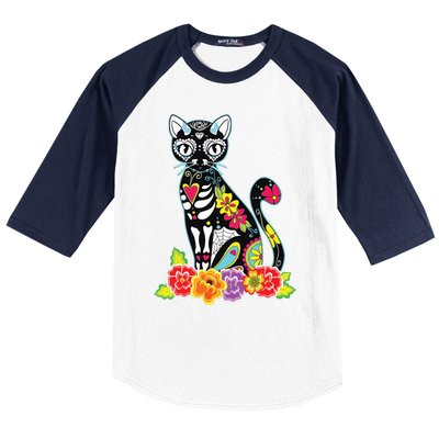 Dia De Los Muertos Cat Day Of The Dead Funny Halloween Baseball Sleeve Shirt