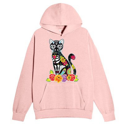 Dia De Los Muertos Cat Day Of The Dead Funny Halloween Urban Pullover Hoodie