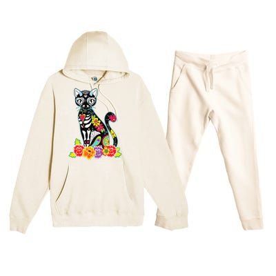 Dia De Los Muertos Cat Day Of The Dead Funny Halloween Premium Hooded Sweatsuit Set