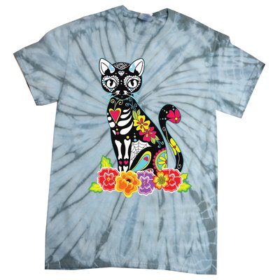 Dia De Los Muertos Cat Day Of The Dead Funny Halloween Tie-Dye T-Shirt