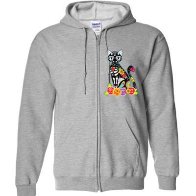 Dia De Los Muertos Cat Day Of The Dead Funny Halloween Full Zip Hoodie