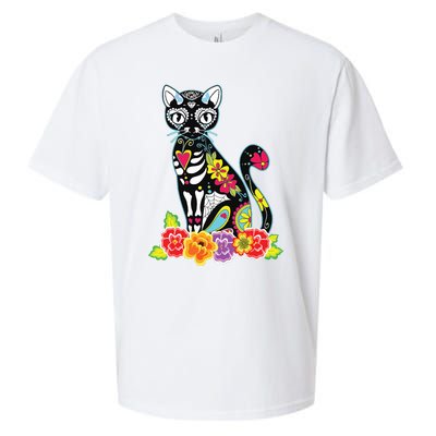 Dia De Los Muertos Cat Day Of The Dead Funny Halloween Sueded Cloud Jersey T-Shirt