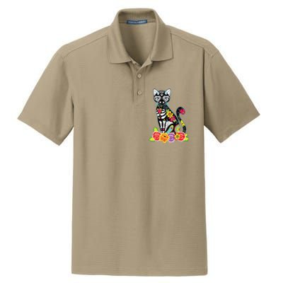 Dia De Los Muertos Cat Day Of The Dead Funny Halloween Dry Zone Grid Polo