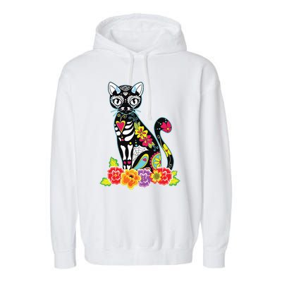 Dia De Los Muertos Cat Day Of The Dead Funny Halloween Garment-Dyed Fleece Hoodie